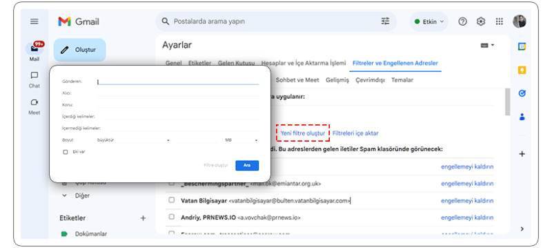 Gmail’de Spam Filtreleri Oluşturma