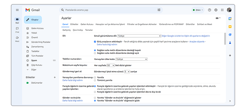 Gmail ayarlarını değiştirme
