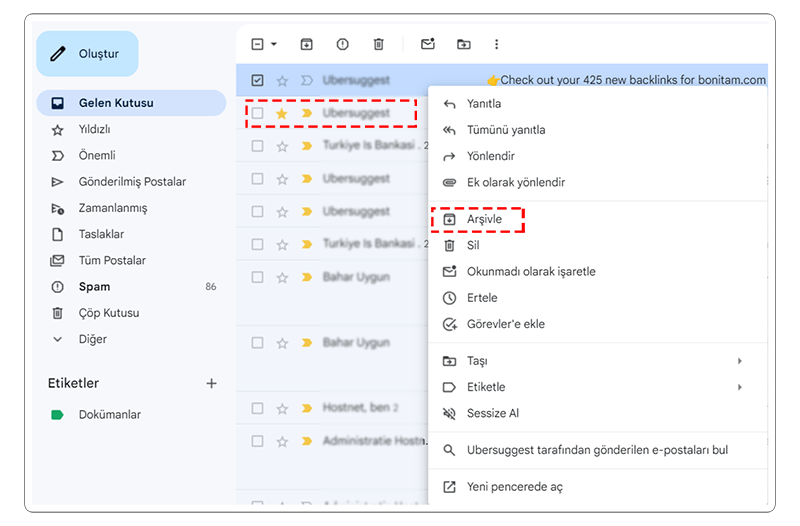 Önemli E-postaları Arşivleyin veya Yıldızlayın