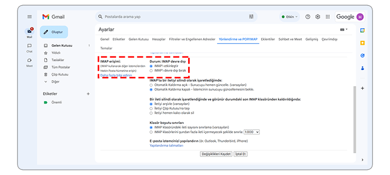 Gmail’de IMAP’i Etkinleştirin