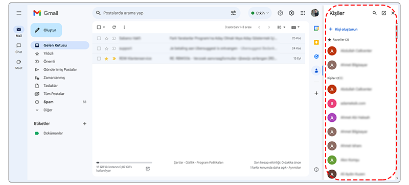 Gmail’de Kişilerim Nerede